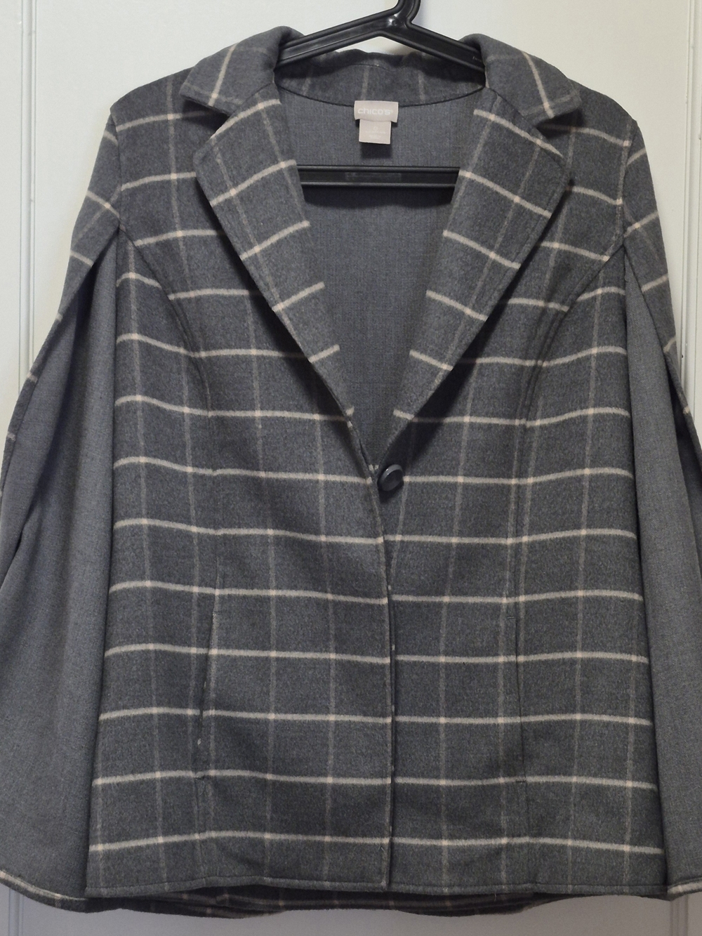Chico's Grey Windowpane Plaid Single-Button Blazer